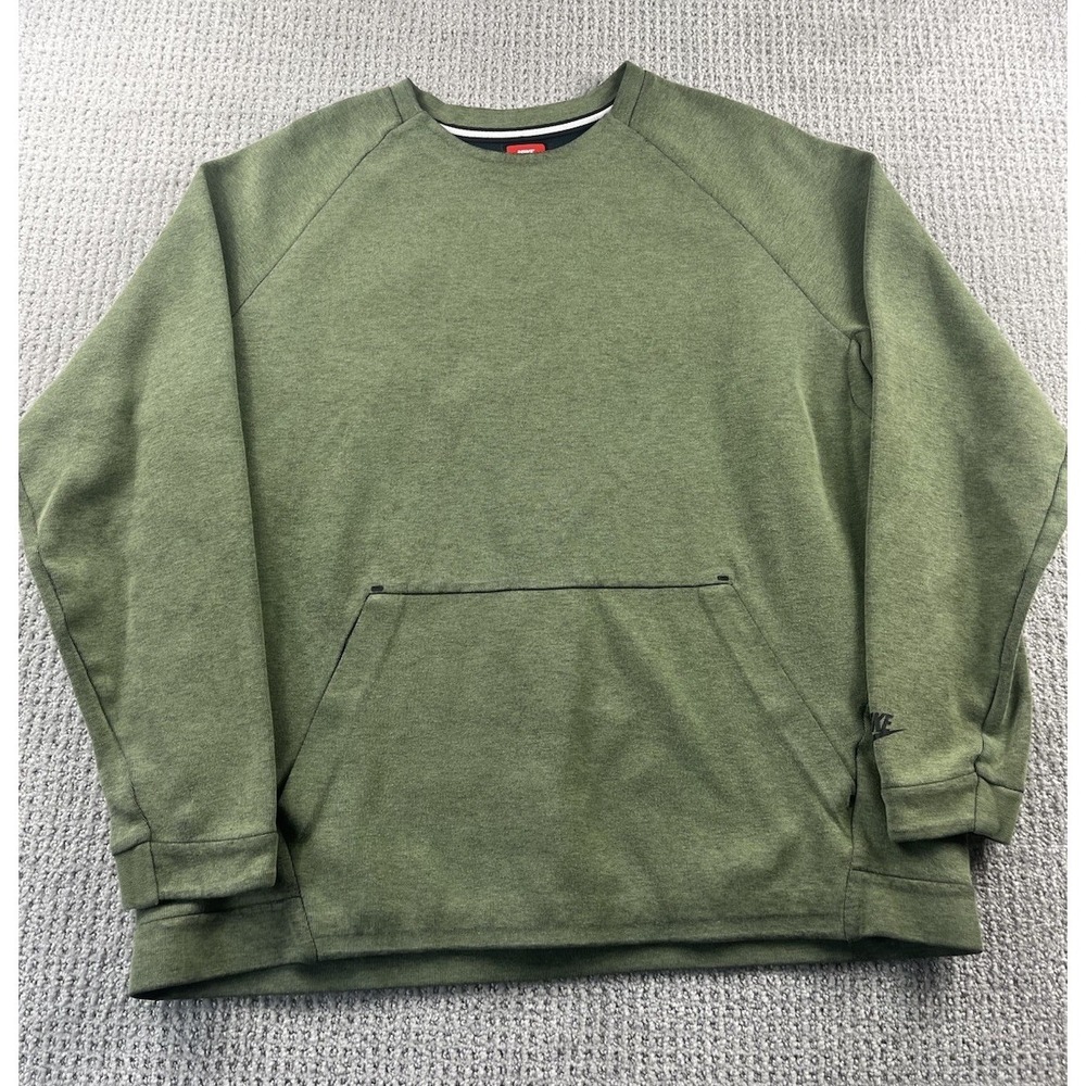 Nike Tech‎ Fleece Sweatshirt Mens XL Green Crewneck Pouch Pocket 805140